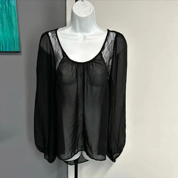 Women’s Large Black Sheer Blouse Mesh Whimsigoth Vixen Dark Romantic Witchy Goth - Picture 5 of 15